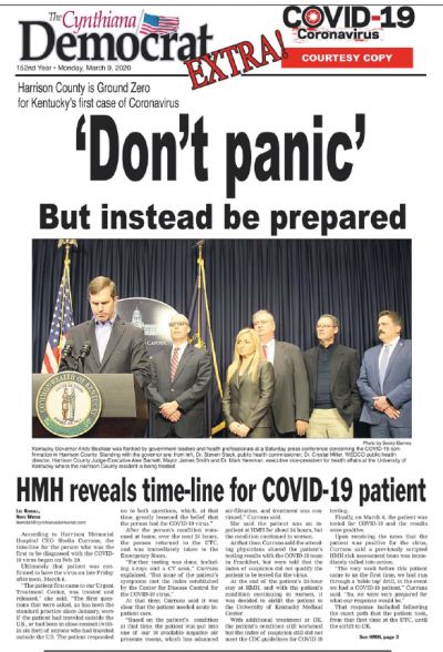 The Cynthiana (Kentucky) Democrat may have been the first newspaper in the country to do an extra, sample-copy edition about the coronavirus, in March 2020. Local governments paid for it. The Cynthiana (Kentucky) Democrat may have been the first newspaper in the country to do an extra, sample-copy edition about the coronavirus, in March 2020. Local governments paid for it.