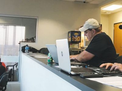 Tony Eierdam is shown in the Bearcat Stadium press box before a game early in the 2019 season. Tony Eierdam is shown in the Bearcat Stadium press box before a game early in the 2019 season.