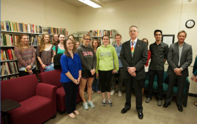 Ray Prince with several graphic communication students in one of the many rooms representing the Raymond J. Prince Graphic Arts Collection. Ray Prince with several graphic communication students in one of the many rooms representing the Raymond J. Prince Graphic Arts Collection.