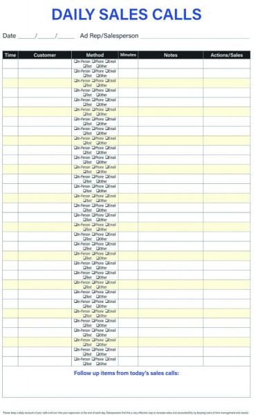 One way to increase effective sales calls is to keep a daily log of all calls, tracking how they were made (in-person, phone, text, email, or other). One way to increase effective sales calls is to keep a daily log of all calls, tracking how they were made (in-person, phone, text, email, or other).