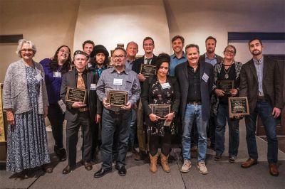 The Taos News team celebrates winning the New Mexico Press Association s General Excellence Award for large weeklies. The newspaper plans to use New Mexico News Fund Accelerator money to launch a podcast. Publisher Chris Baker is pictured on the front row, third from right. (The Taos News) The Taos News team celebrates winning the New Mexico Press Association s General Excellence Award for large weeklies. The newspaper plans to use New Mexico News Fund Accelerator money to launch a podcast. Publisher Chris Baker is pictured on the front row, third from right. (The Taos News)