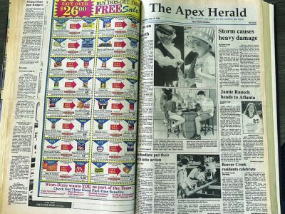 The Apex Herald closed in 2013, but the history of the Town of Apex lives on in its bound volumes, which somehow landed at the town hall. They were instrumental in crafting the history of Apex for its 150th Anniversary. The Apex Herald closed in 2013, but the history of the Town of Apex lives on in its bound volumes, which somehow landed at the town hall. They were instrumental in crafting the history of Apex for its 150th Anniversary.