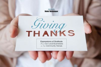 A complete local market event planner, the “Giving Thanks” program features dozens of gratitude-focused images, headings, greeting ads, multi-sponsor layouts, sponsored coloring pages, lawn sign designs and window posters for showcasing community support from residents and businesses.