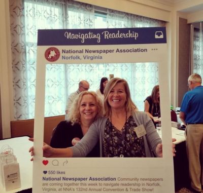 The National Newspaper Association is known for its rally-around-the-members conventions, which in 2018 was in Norfolk, Virginia, where Lynne Lance (right) framed a picture with Linda O’Neil, then the circulation director at the Lancaster (South Carolina) News.
