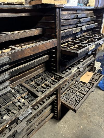 In a tribute to days gone by, Rebecca Lawyer keeps drawers full of hot lead typeface around. In a tribute to days gone by, Rebecca Lawyer keeps drawers full of hot lead typeface around.