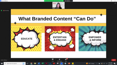 Julia Campbell, general manager of the Meta Branded Content Project, explains to webinar attendees the value readers find in branded content done well. Julia Campbell, general manager of the Meta Branded Content Project, explains to webinar attendees the value readers find in branded content done well.
